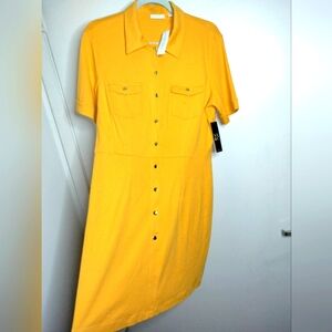 New York & Company (Size L) Yellow & Gold Snap Button-Down Shirt Dress (NEW-NWT)